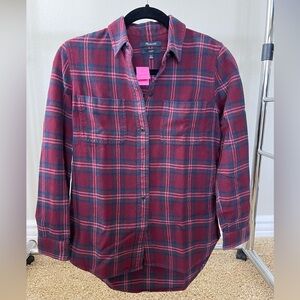 Madewell Flannel Button Down Shirt size XXS in Maroon Plaid - GUC (121)